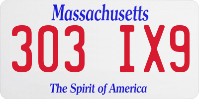 MA license plate 303IX9