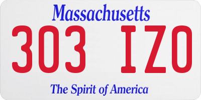 MA license plate 303IZ0