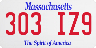MA license plate 303IZ9