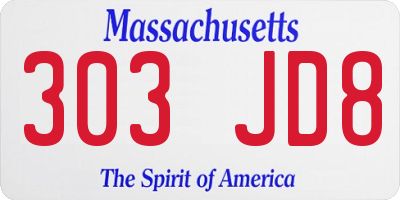 MA license plate 303JD8