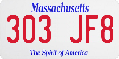 MA license plate 303JF8