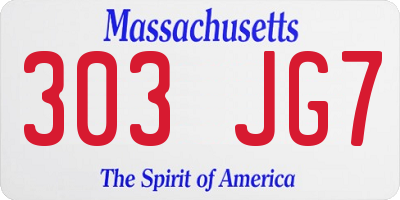 MA license plate 303JG7