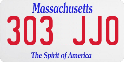 MA license plate 303JJ0