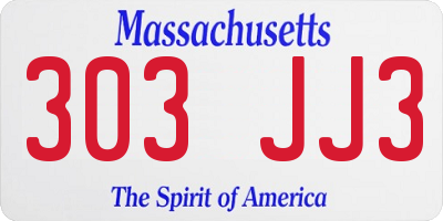 MA license plate 303JJ3