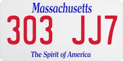 MA license plate 303JJ7