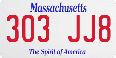 MA license plate 303JJ8