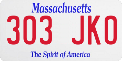 MA license plate 303JK0