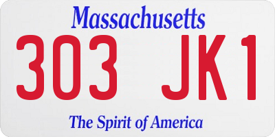 MA license plate 303JK1