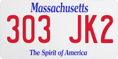 MA license plate 303JK2