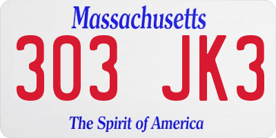 MA license plate 303JK3