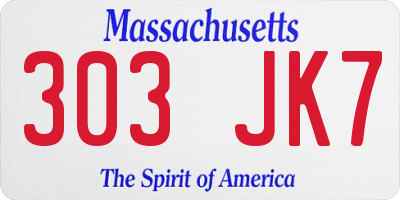 MA license plate 303JK7