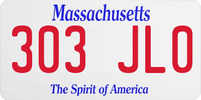 MA license plate 303JL0