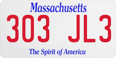 MA license plate 303JL3
