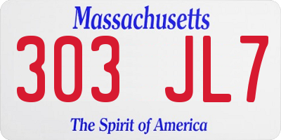 MA license plate 303JL7