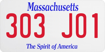 MA license plate 303JO1