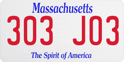 MA license plate 303JO3