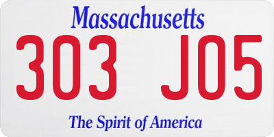 MA license plate 303JO5