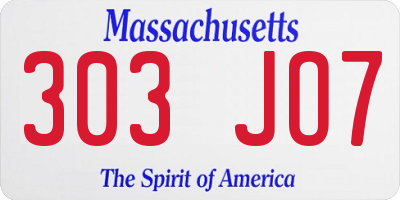 MA license plate 303JO7