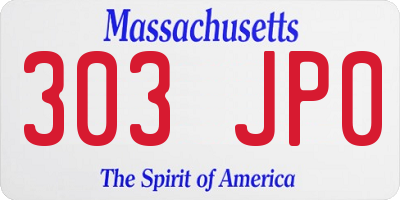 MA license plate 303JP0