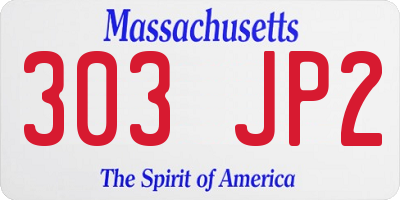 MA license plate 303JP2