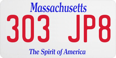 MA license plate 303JP8