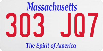 MA license plate 303JQ7