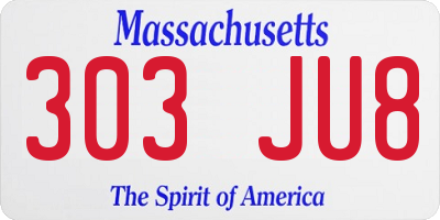 MA license plate 303JU8