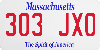 MA license plate 303JX0
