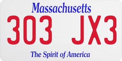 MA license plate 303JX3