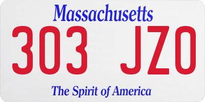 MA license plate 303JZ0
