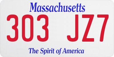 MA license plate 303JZ7