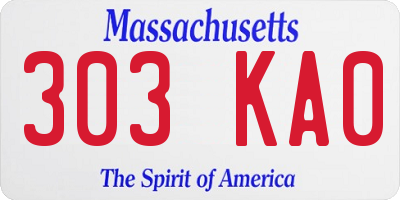 MA license plate 303KA0