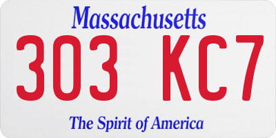 MA license plate 303KC7