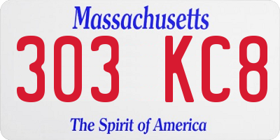 MA license plate 303KC8