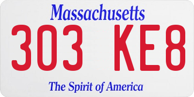 MA license plate 303KE8