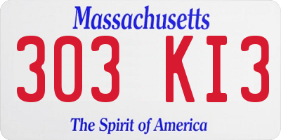MA license plate 303KI3