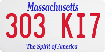 MA license plate 303KI7