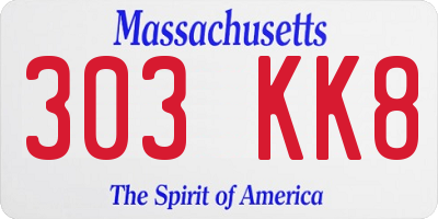 MA license plate 303KK8