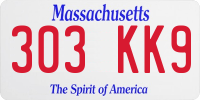 MA license plate 303KK9