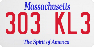 MA license plate 303KL3