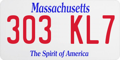 MA license plate 303KL7