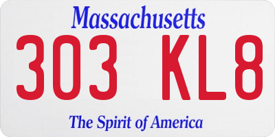 MA license plate 303KL8