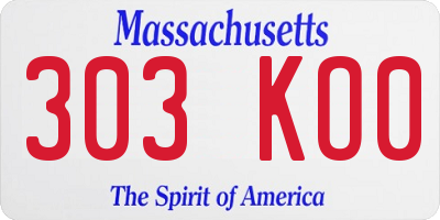 MA license plate 303KO0