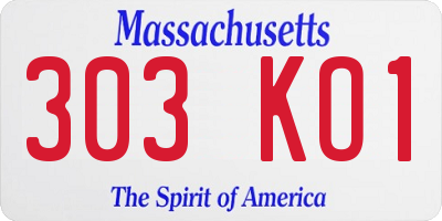 MA license plate 303KO1