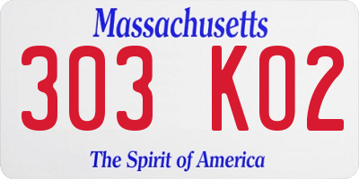 MA license plate 303KO2