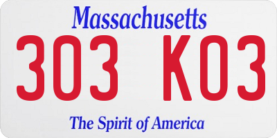MA license plate 303KO3