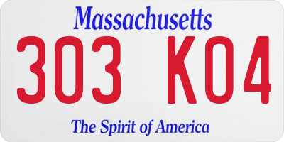 MA license plate 303KO4