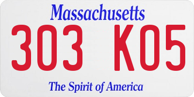MA license plate 303KO5