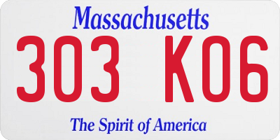 MA license plate 303KO6