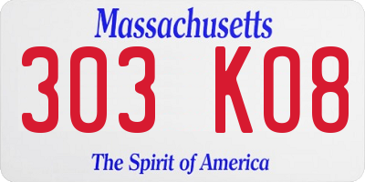 MA license plate 303KO8